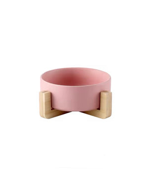 Yoinkin™ Modern Ceramic Pet Bowl with Bamboo Stand