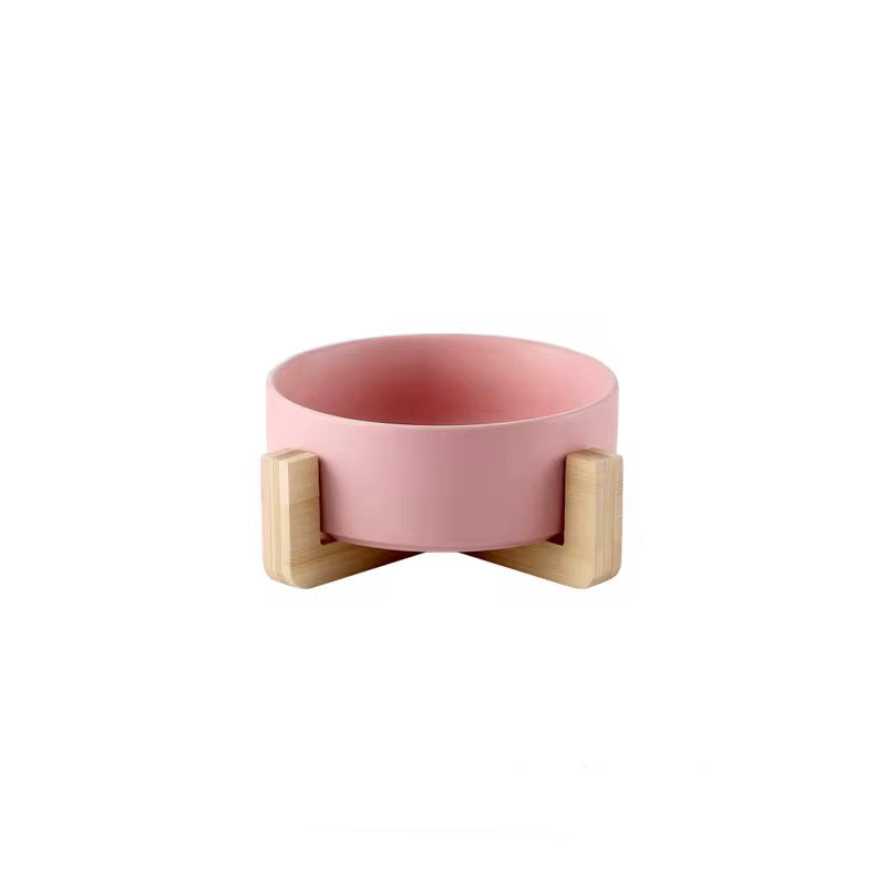 Yoinkin Modern Ceramic Pet Bowl with Bamboo Stand