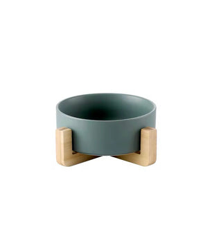 Yoinkin™ Modern Ceramic Pet Bowl with Bamboo Stand