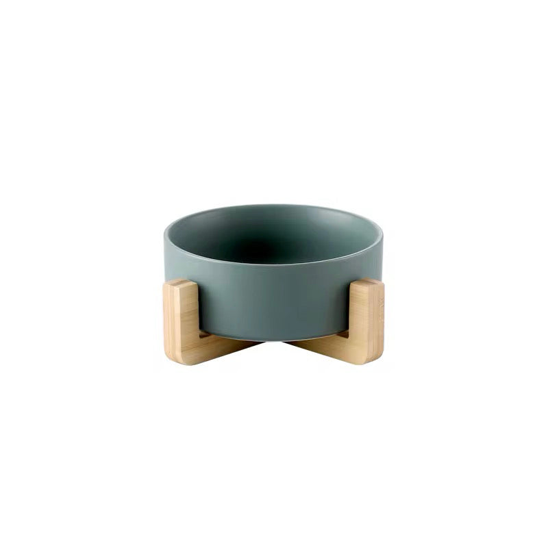 Yoinkin™ Modern Ceramic Pet Bowl with Bamboo Stand