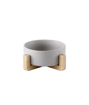 Yoinkin™ Modern Ceramic Pet Bowl with Bamboo Stand