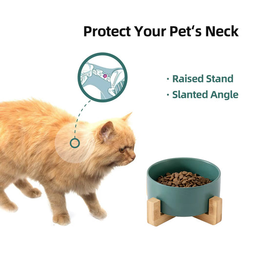 Yoinkin™ Modern Ceramic Pet Bowl with Bamboo Stand